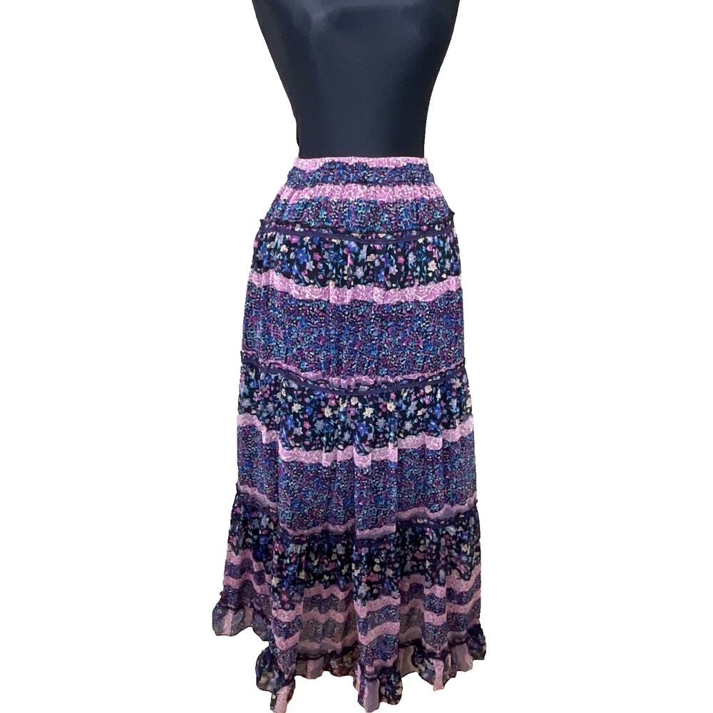 W By Worth Prairie Cottage Peasant maxi broom skirt women’s size S floral purple